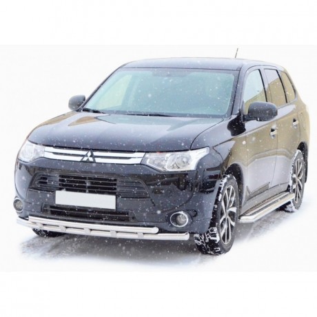Защита переднего бампера «Труба двойная» (d63,5) для Mitsubishi Outlander (2014-2016)(Окрашенное) купить недорого с доставкой в Северодвинск